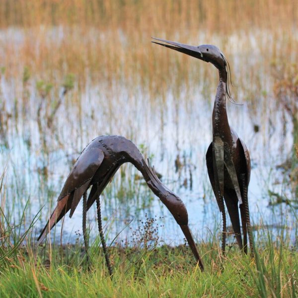 Metal Heron Sculpture Art