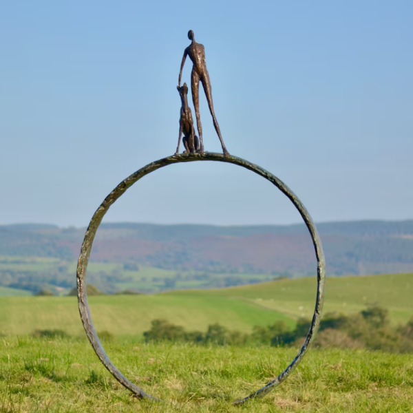 ‘Large Stargazers Ring’ Dog and Man on Ring Bronze Statue