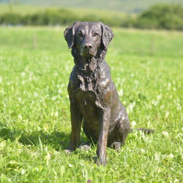 Sitting Golden Retriever Dog Bronze Statue