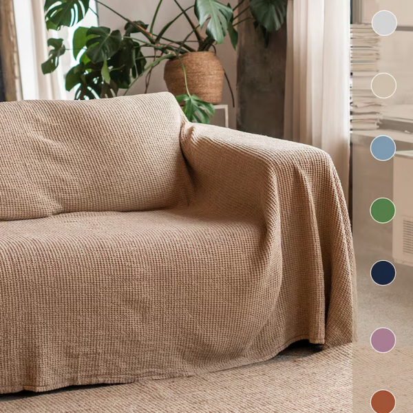 Waffle linen sofa cover