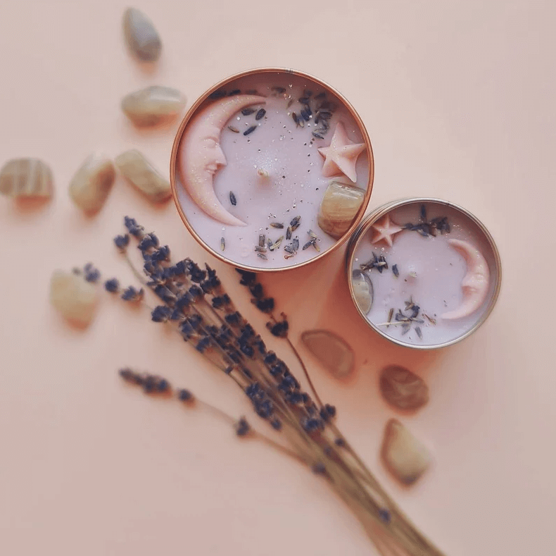 Candle With the Healing Crystal Moonstone