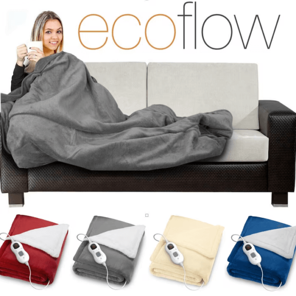 Electric heated throw fleece blanket